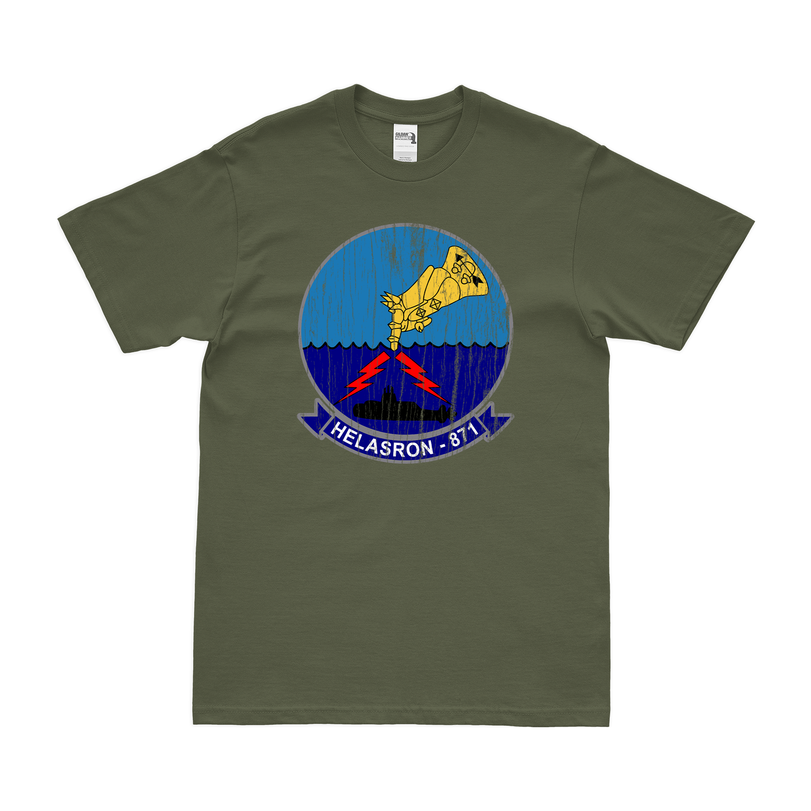 Helicopter Anti-Submarine Squadron 871 (HS-871) T-Shirt Tactically Acquired Military Green Distressed Small
