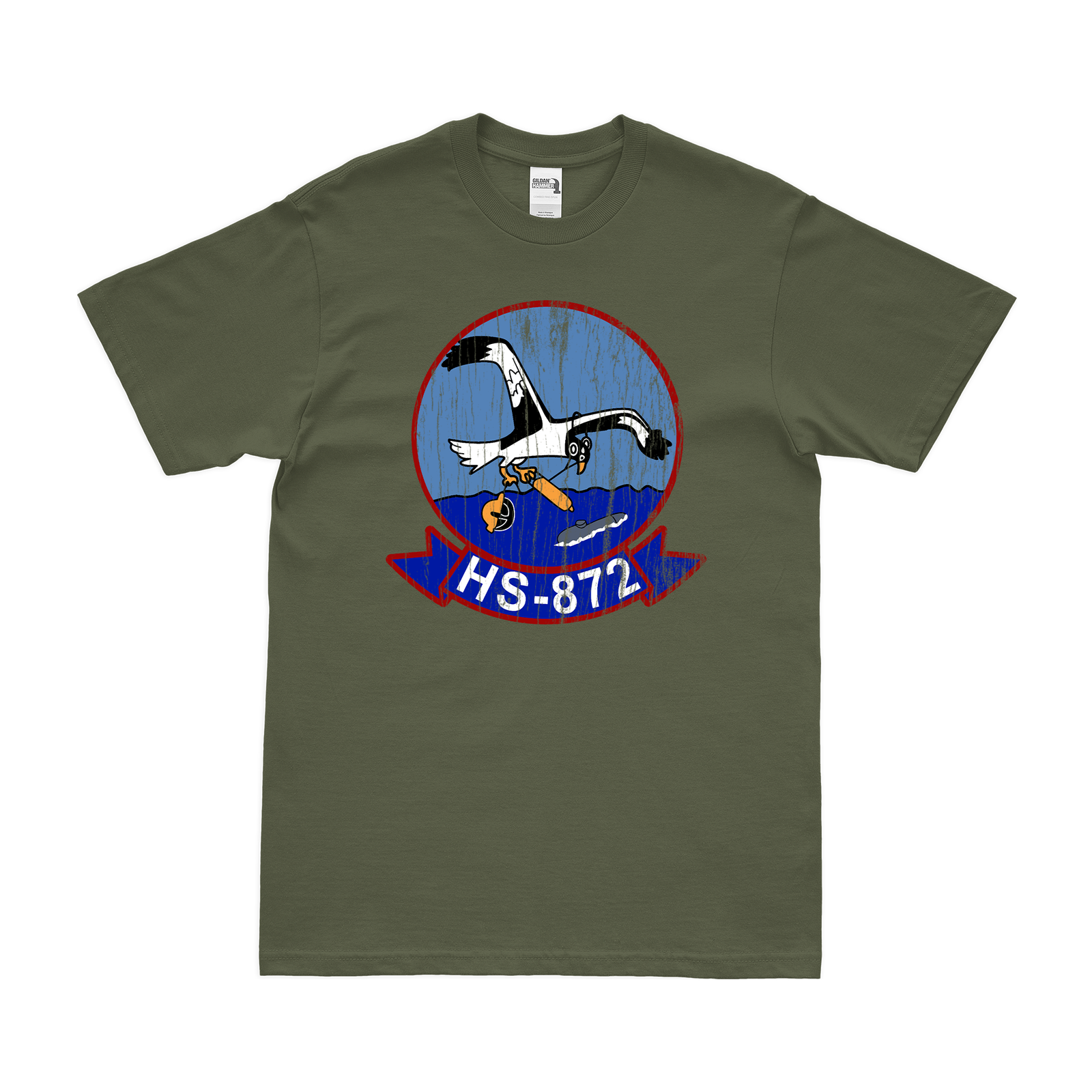 Helicopter Anti-Submarine Squadron 872 (HS-872) T-Shirt Tactically Acquired Military Green Distressed Small