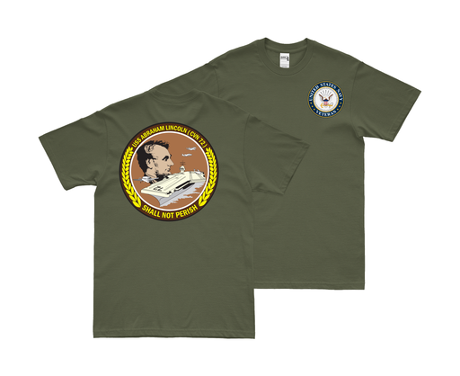 Double-Sided USS Abraham Lincoln (CVN-72) Veteran T-Shirt Tactically Acquired Small Military Green 