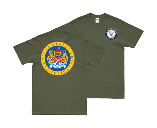 Double-Sided USS America (CV-66) Veteran T-Shirt Tactically Acquired Small Military Green 