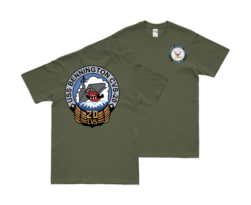 Double-Sided USS Bennington (CVS-20) Navy Veteran T-Shirt Tactically Acquired Small Military Green 