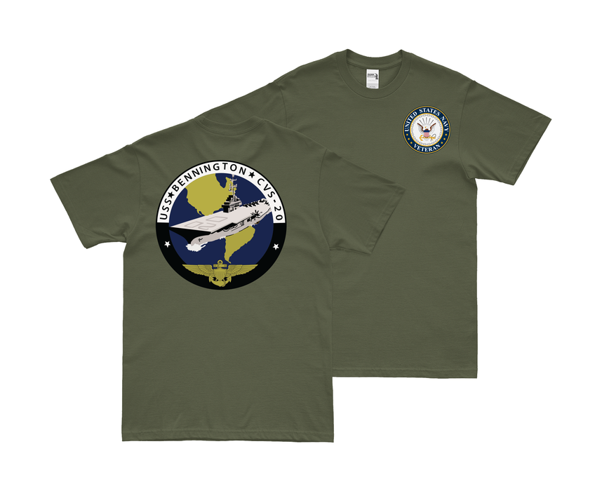 Double-Sided USS Bennington (CVS-20) Veteran T-Shirt Tactically Acquired Small Military Green 