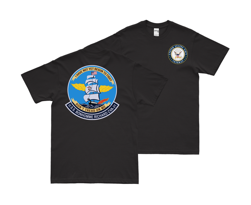 Double-Sided USS Bonhomme Richard (CVA-31) Veteran T-Shirt Tactically Acquired Small Black 