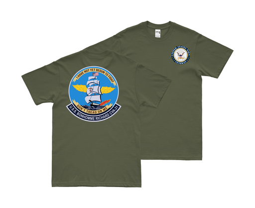 Double-Sided USS Bonhomme Richard (CVA-31) Veteran T-Shirt Tactically Acquired Small Military Green 