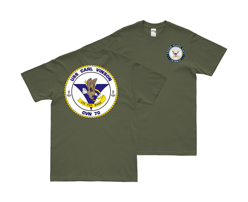 Double-Sided USS Carl Vinson (CVN-70) Veteran T-Shirt Tactically Acquired Small Military Green 