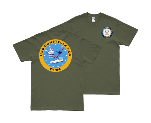 Double-Sided USS Constellation (CV-64) Veteran T-Shirt Tactically Acquired Small Military Green 