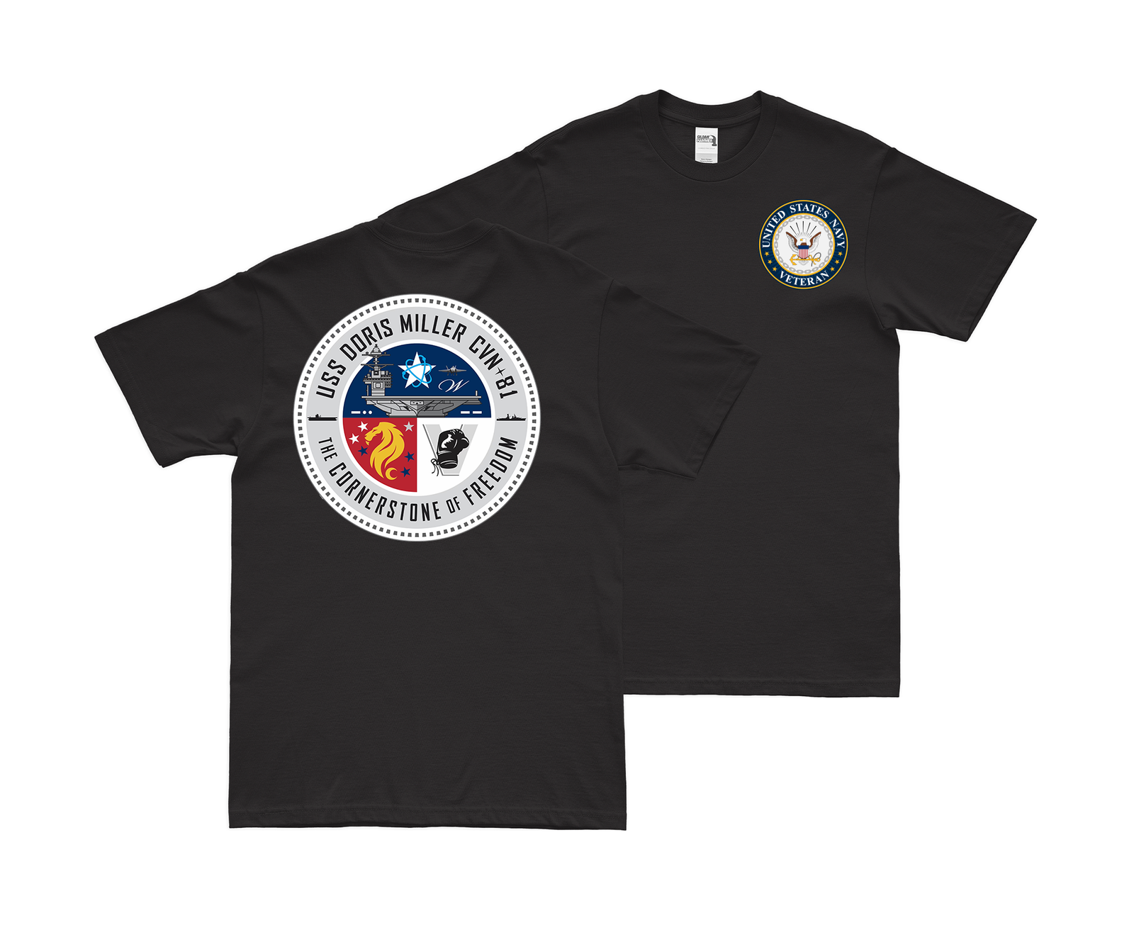 Double-Sided USS Doris Miller (CVN-81) Veteran T-Shirt Tactically Acquired Small Black 