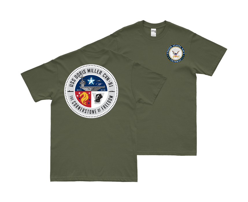 Double-Sided USS Doris Miller (CVN-81) Veteran T-Shirt Tactically Acquired Small Military Green 
