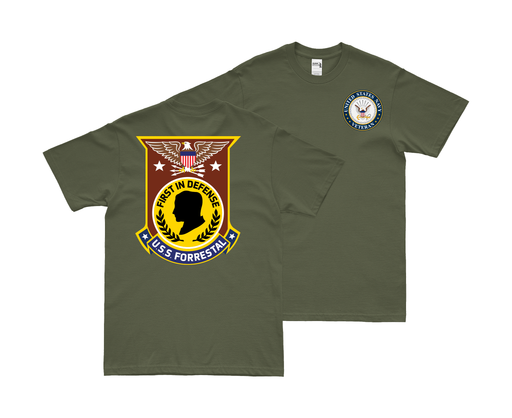 Double-Sided USS Forrestal (CV-59) Veteran T-Shirt Tactically Acquired Small Military Green 