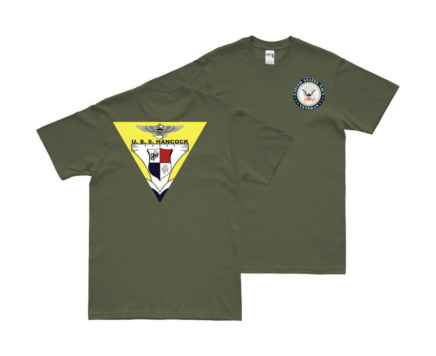 Double-Sided USS Hancock (CV-19) Veteran T-Shirt Tactically Acquired Small Military Green 