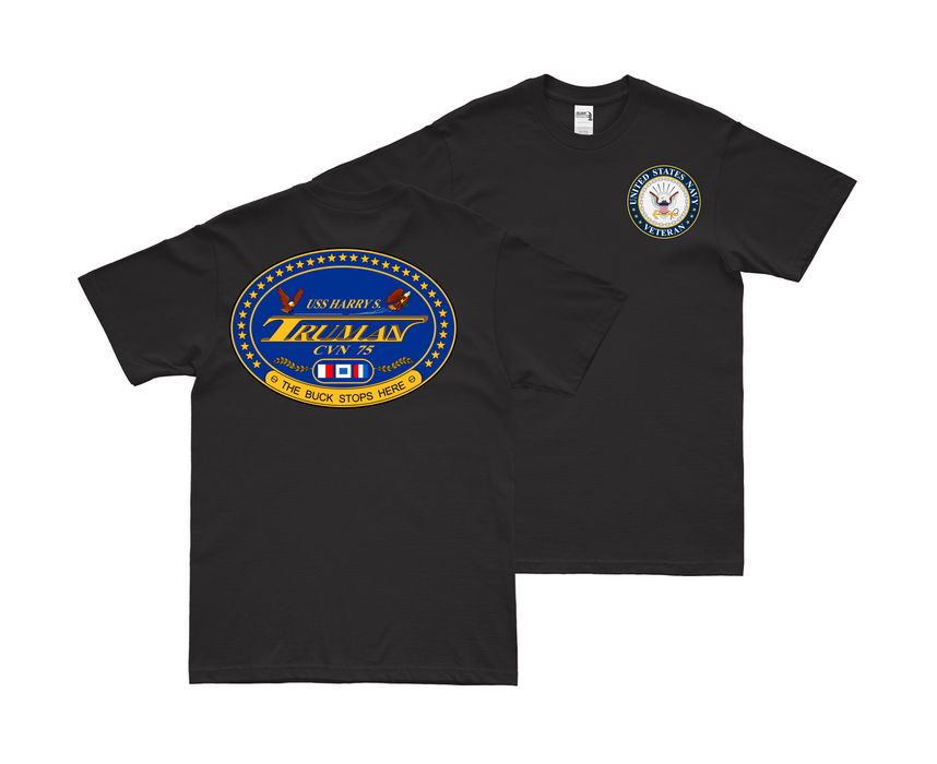 Double-Sided USS Harry S. Truman (CVN-75) Veteran T-Shirt Tactically Acquired Small Black 