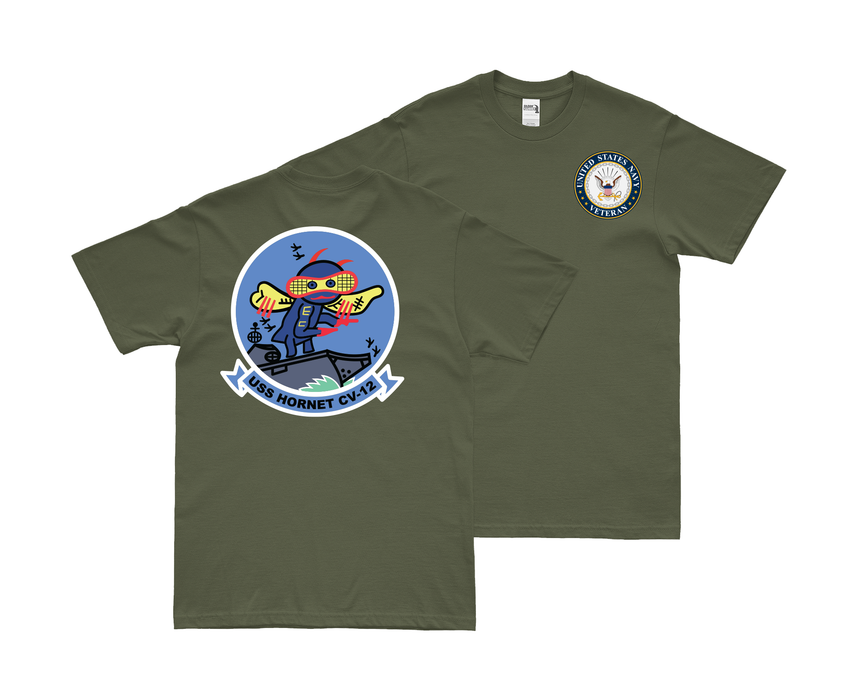 Double-Sided USS Hornet (CV-12) Veteran T-Shirt Tactically Acquired Small Military Green 