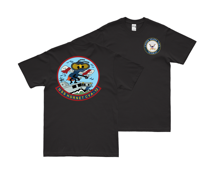 Double-Sided USS Hornet (CVA-12) Veteran T-Shirt Tactically Acquired Small Black 