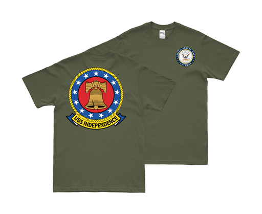 Double-Sided USS Independence (CV-62) Veteran T-Shirt Tactically Acquired Small Military Green 