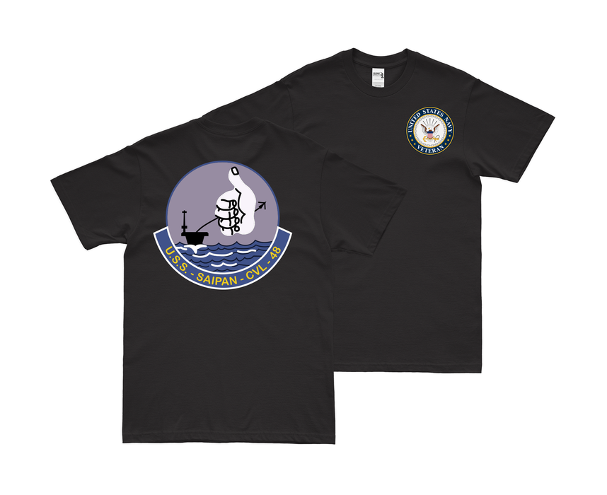 Double-Sided USS Saipan (CVL-48) Veteran T-Shirt Tactically Acquired Small Black 