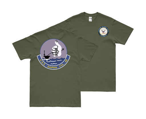 Double-Sided USS Saipan (CVL-48) Veteran T-Shirt Tactically Acquired Small Military Green 