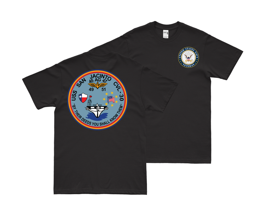 Double-Sided USS San Jacinto (CVL-30) Veteran T-Shirt Tactically Acquired Small Black 