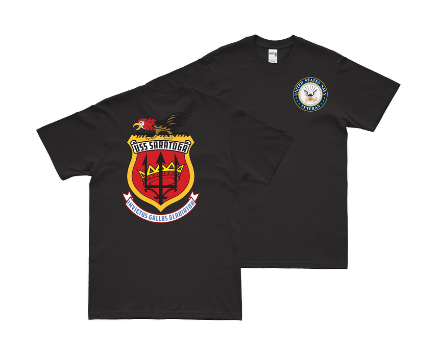 Double-Sided USS Saratoga (CV-60) Veteran T-Shirt Tactically Acquired Small Black 