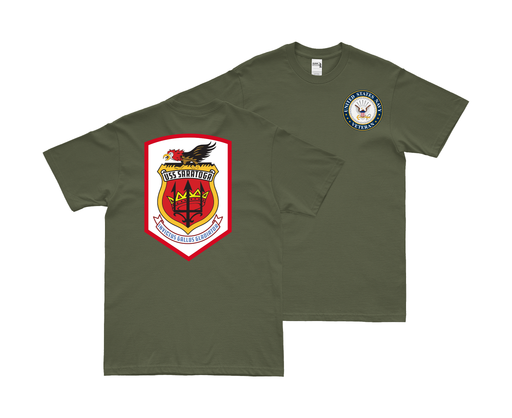 Double-Sided USS Saratoga (CVA-60) Veteran T-Shirt Tactically Acquired Small Military Green 