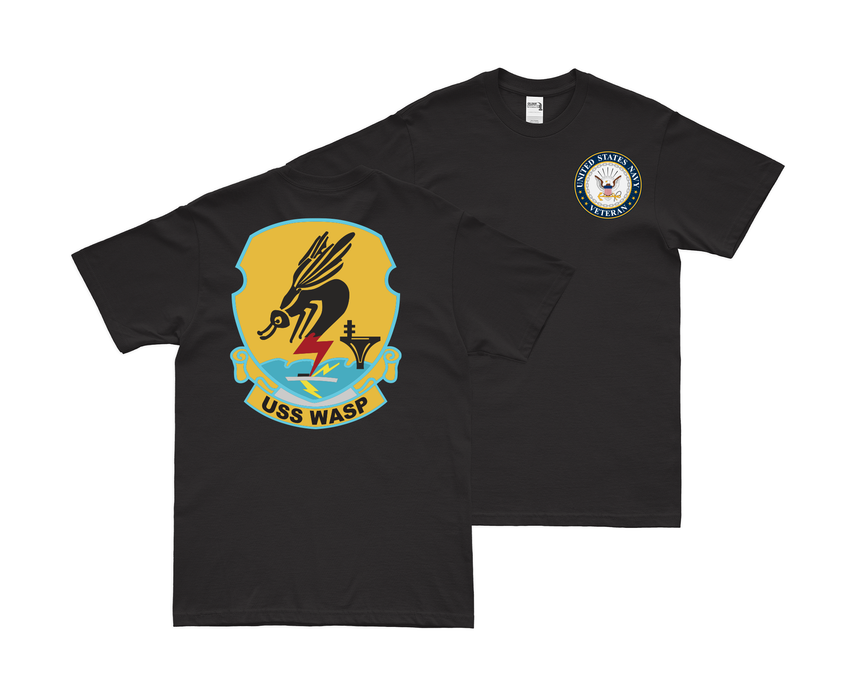 Double-Sided USS Wasp (CV-18) Veteran T-Shirt Tactically Acquired Small Black 