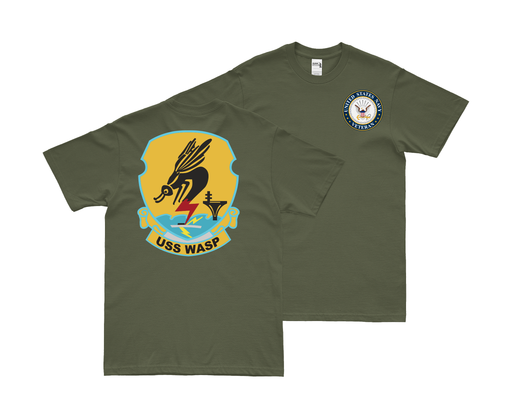 Double-Sided USS Wasp (CV-18) Veteran T-Shirt Tactically Acquired Small Military Green 