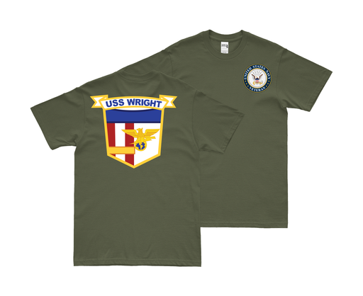 Double-Sided USS Wright (CVL-49) Veteran T-Shirt Tactically Acquired Small Military Green 