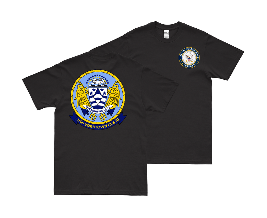 Double-Sided USS Yorktown (CVS-10) Veteran T-Shirt Tactically Acquired Small Black 