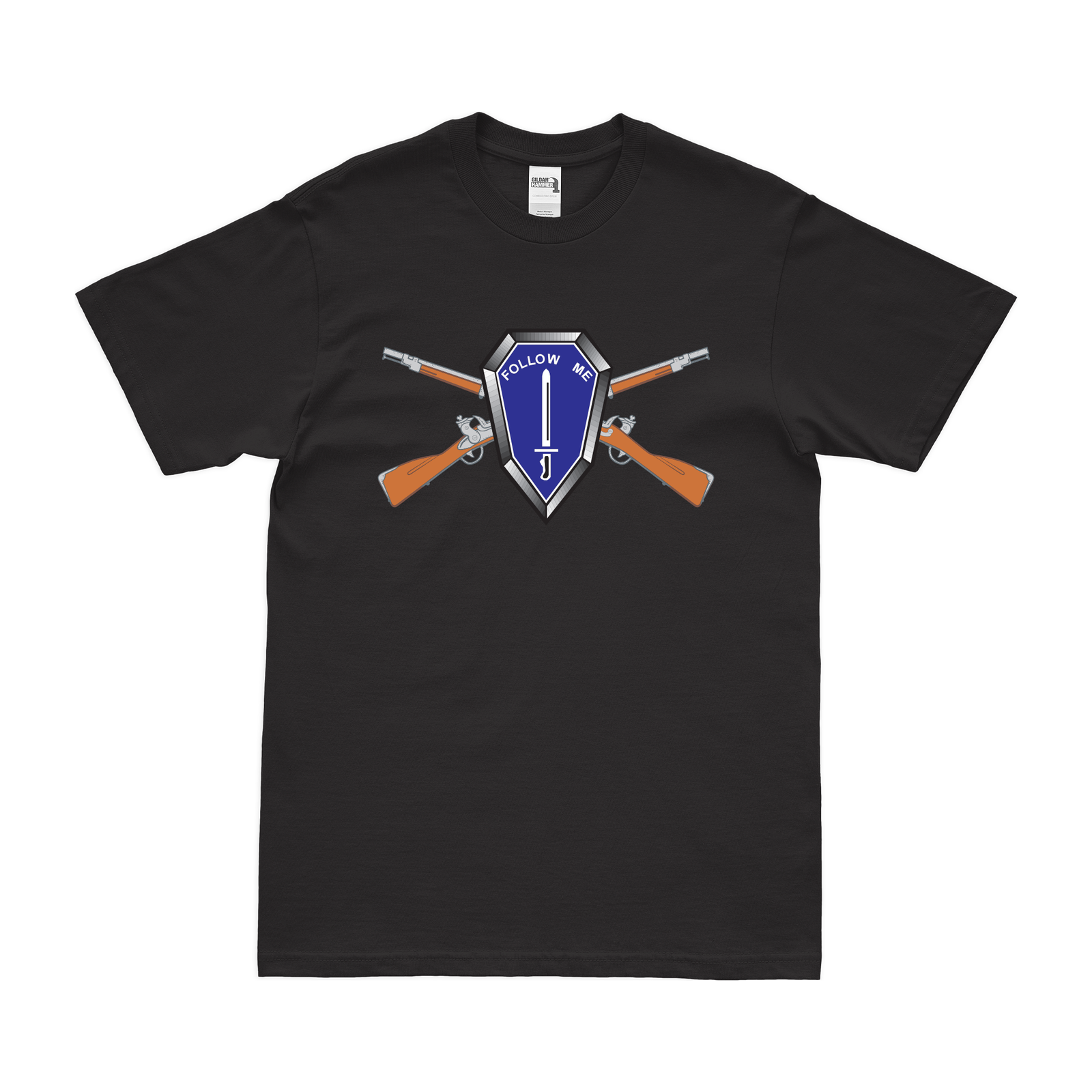 U.S. Army Infantry Branch Crossed Rifles Follow Me T-Shirt Tactically Acquired Black Small 