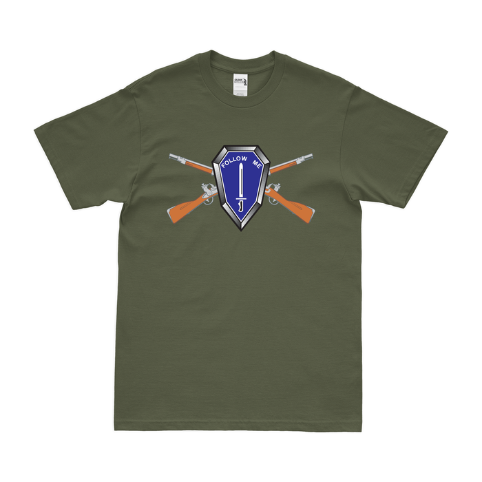U.S. Army Infantry Branch Crossed Rifles Follow Me T-Shirt Tactically Acquired Military Green Small 