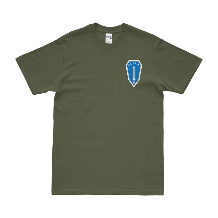 U.S. Army Infantry Follow Me Left Chest Motto Emblem T-Shirt Tactically Acquired Military Green Small 