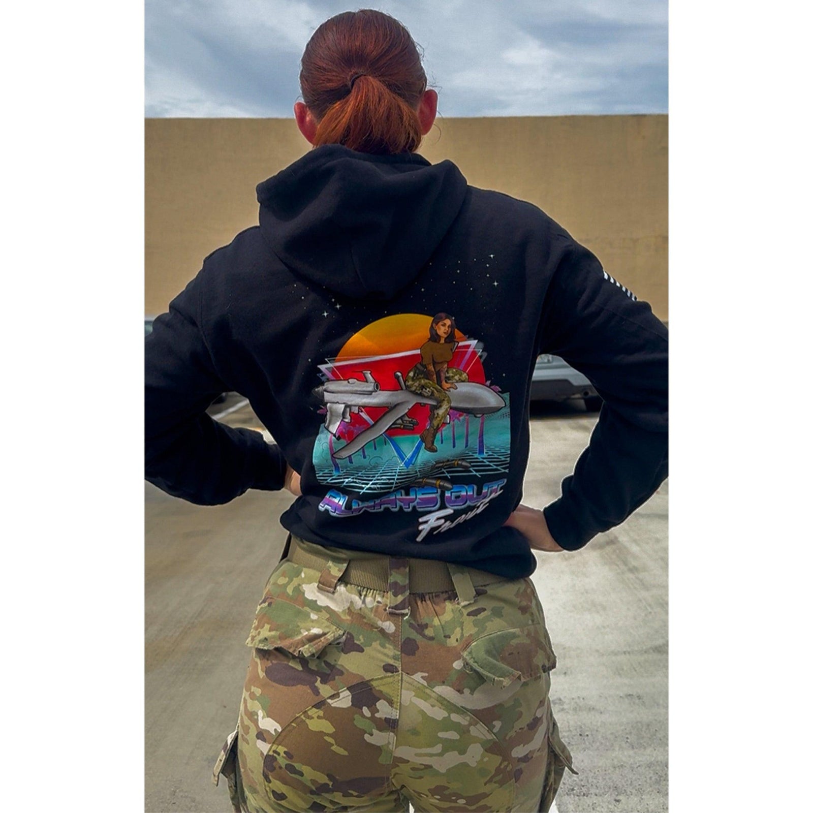 Military Intel Pin-Up Girl Julia MQ-9 Reaper Drone Hoodie Tactically Acquired