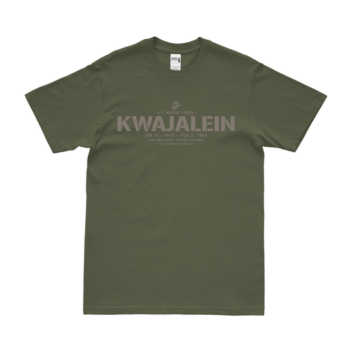 U.S. Marine Corps Battle of Kwajalein WW2 T-Shirt Tactically Acquired Military Green Small 