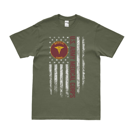 Patriotic U.S. Army Medical Corps American Flag T-Shirt Tactically Acquired Small Military Green 