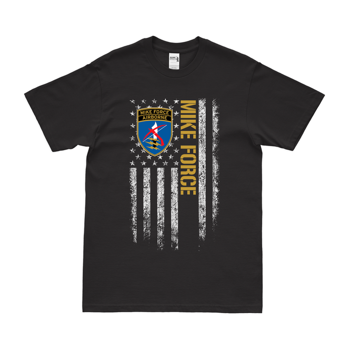 MIKE Force Special Forces American Flag T-Shirt Tactically Acquired Small Black 