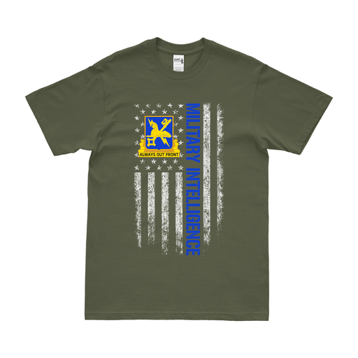 U.S. Army Military Intelligence American Flag T-Shirt Tactically Acquired Military Green Small 