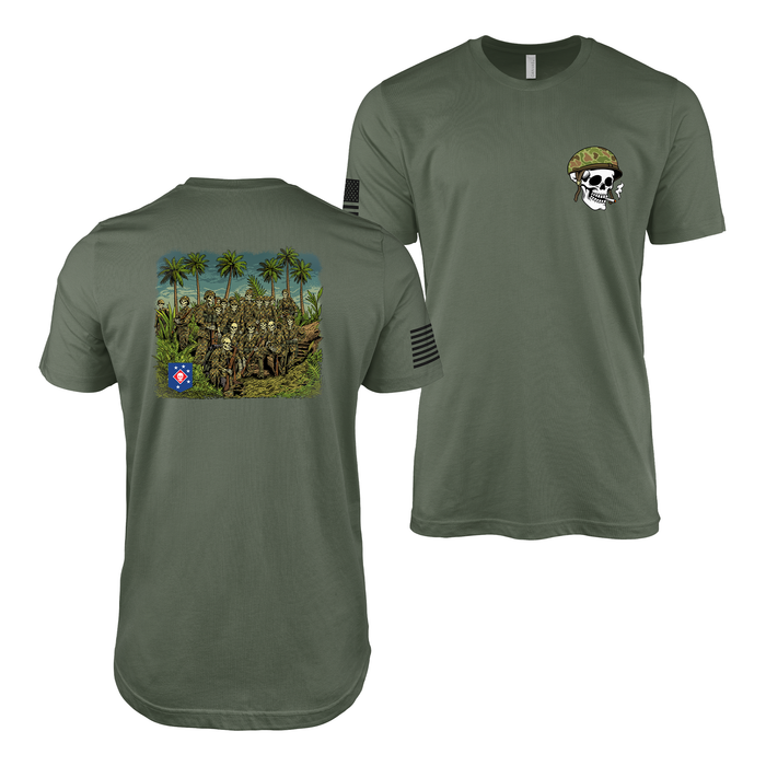 3d Marine Raider Bn Bougainville Campaign WW2 Skull T-Shirt Tactically Acquired Military Green Small