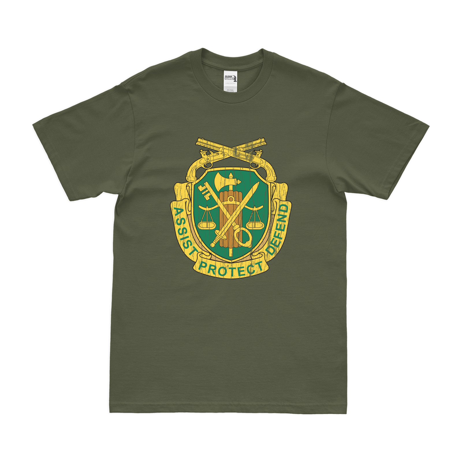 Military Police Corps Insignia T-Shirt Tactically Acquired Military Green Distressed Small