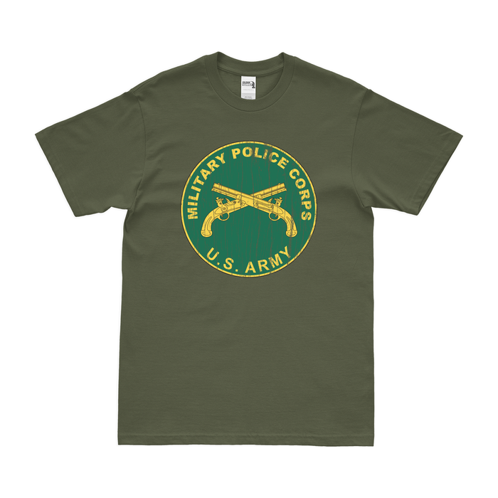 U.S. Army MP Corps Branch Plaque T-Shirt Tactically Acquired Military Green Distressed Small