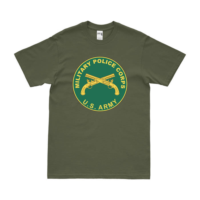 U.S. Army MP Corps Branch Plaque T-Shirt Tactically Acquired Military Green Clean Small