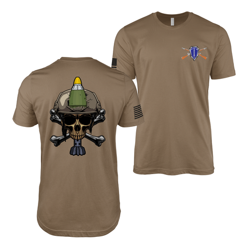 Double-Sided U.S. Army Infantry 11C Mortarman Skull T-Shirt Tactically Acquired Woodland Brown Small 