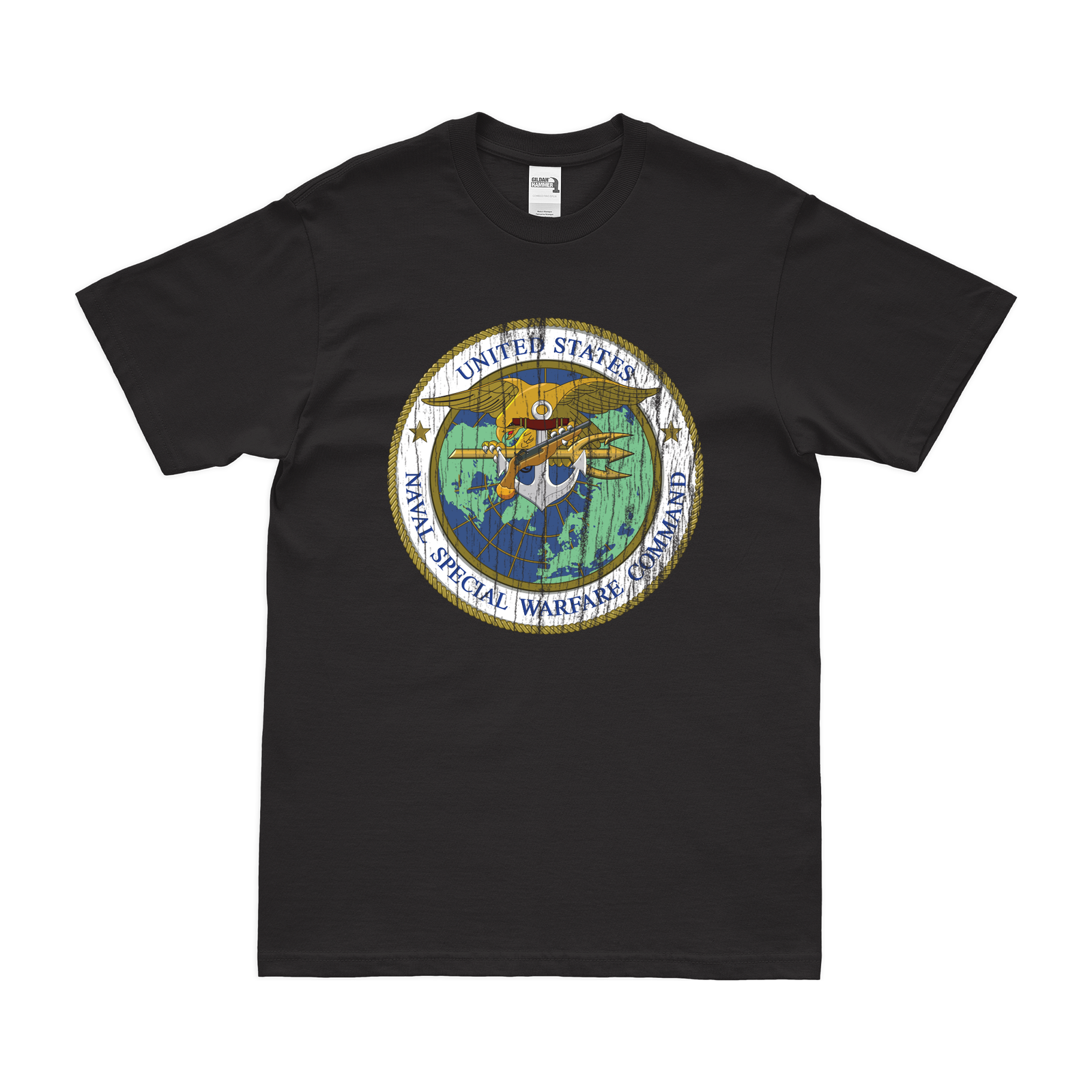 Naval Special Warfare Command (NSW) Insignia T-Shirt Tactically Acquired Black Distressed Small