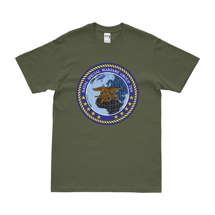 Naval Special Warfare Group 10 (NSWG-10) Emblem T-Shirt Tactically Acquired Military Green Clean Small