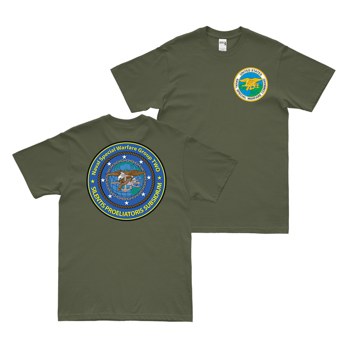 Double-Sided Naval Special Warfare Group 2 (NSWG-2) NSW T-Shirt Tactically Acquired Military Green Small 