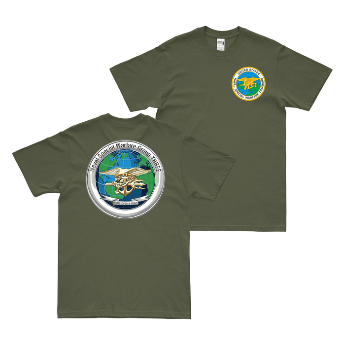 Double-Sided Naval Special Warfare Group 3 (NSWG-3) NSW T-Shirt Tactically Acquired Military Green Small 