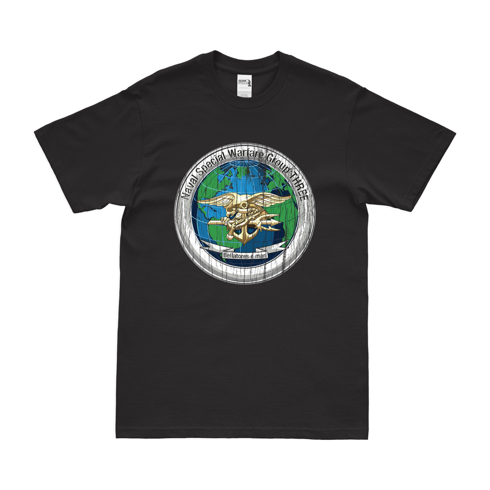 Naval Special Warfare Group 3 (NSWG-3) Emblem T-Shirt Tactically Acquired Black Distressed Small