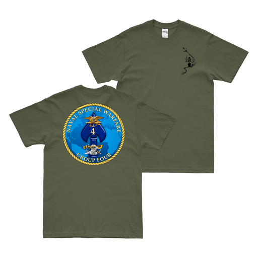 Double-Sided Naval Special Warfare Group 4 (NSWG-4) Frogman T-Shirt Tactically Acquired Military Green Small 