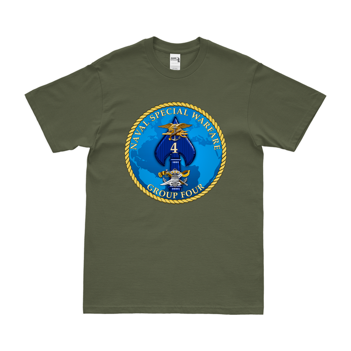 Naval Special Warfare Group 4 (NSWG-4) Emblem T-Shirt Tactically Acquired Military Green Clean Small