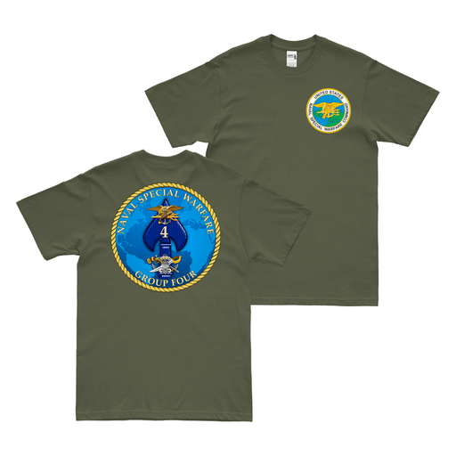 Double-Sided Naval Special Warfare Group 4 (NSWG-4) NSW T-Shirt Tactically Acquired Military Green Small 