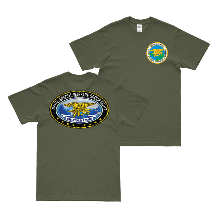 Double-Sided Naval Special Warfare Group 8 (NSWG-8) NSW T-Shirt Tactically Acquired Military Green Small 