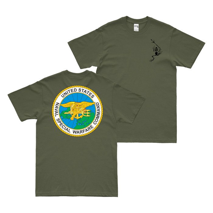 Double-Sided Naval Special Warfare Command (NSW) Frogman T-Shirt Tactically Acquired Military Green Small 